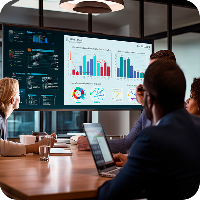 AV services planning session with room analytics display